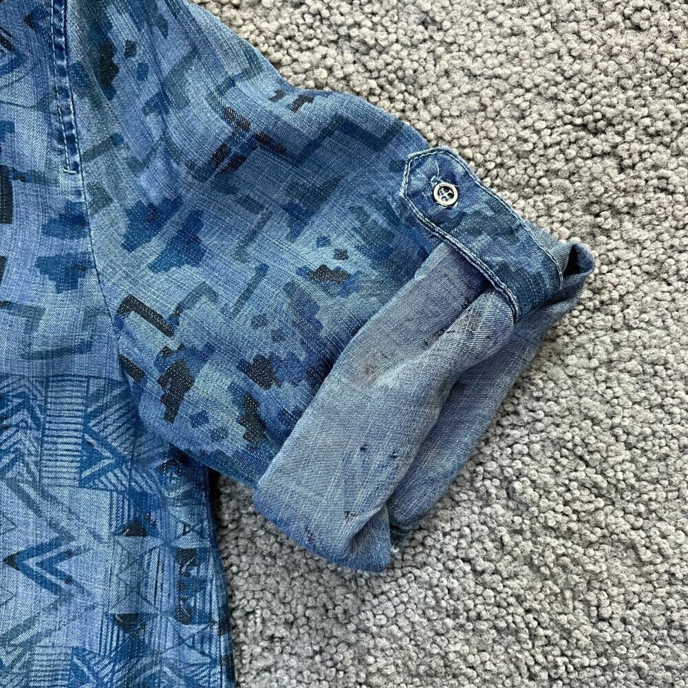 Philosophy Southwestern Aztec Navajo Print Chambray Popover Shirt Dress - Size S - Picture 11 of 14